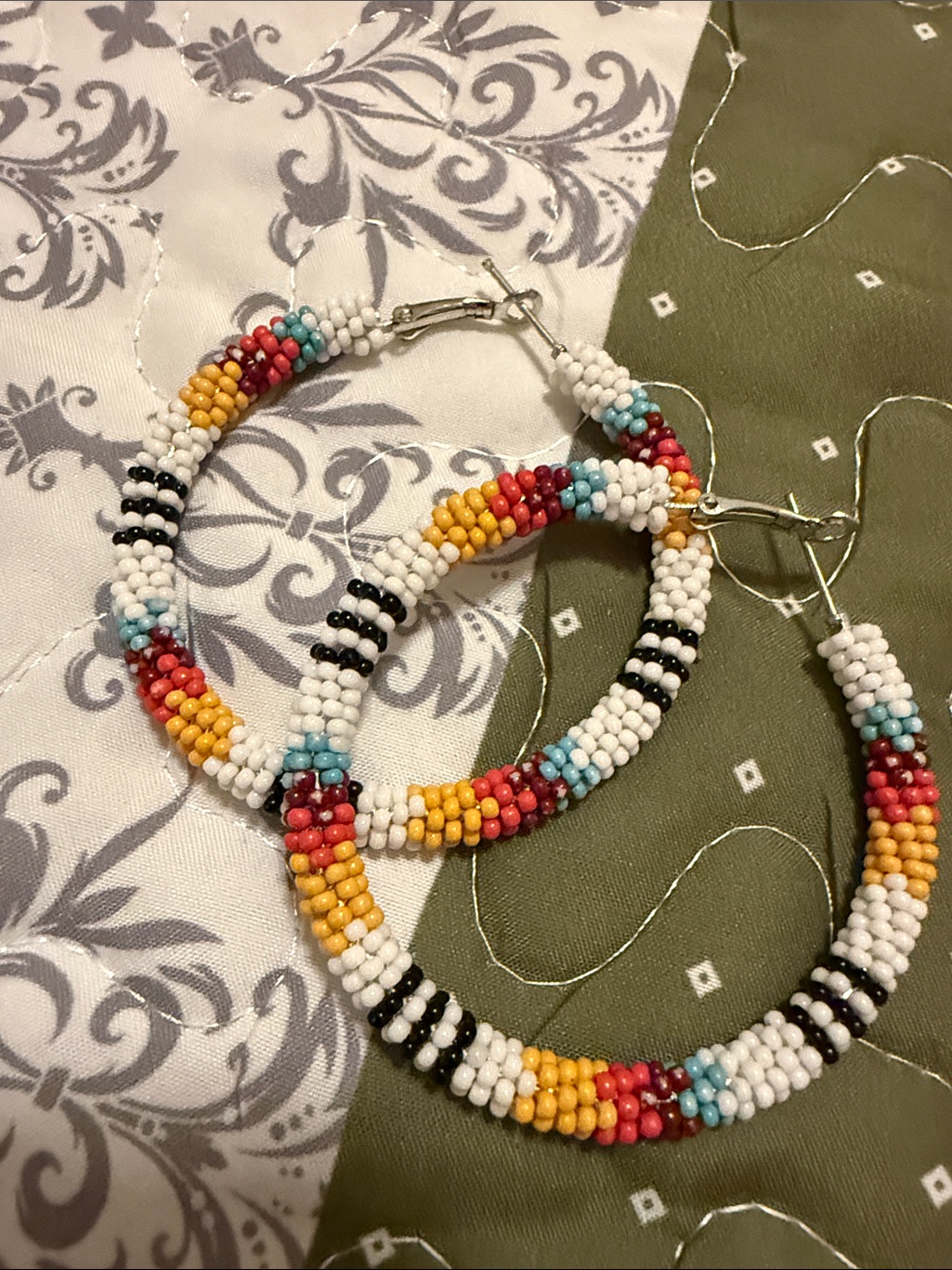 Multicolor Seed Bead Hoop Earrings